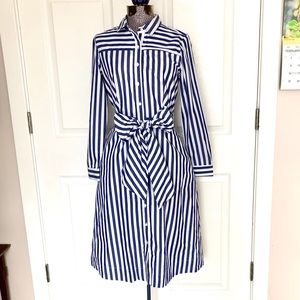 J. Crew blue striped l/s dress, pockets size 2